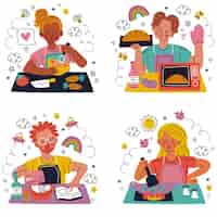 Gratis vector hand getrokken doodle koken stickers sticker set