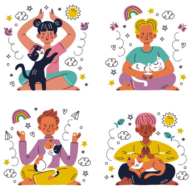 Hand getrokken doodle meditatie stickers sticker set