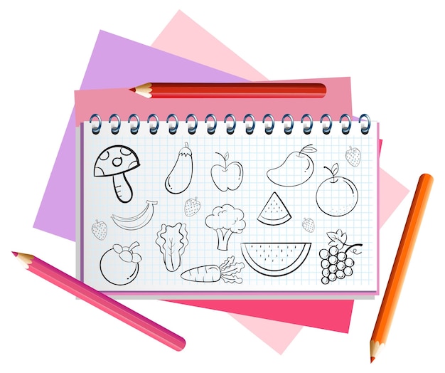 Gratis vector hand getrokken doodle pictogrammen op notebook pagina