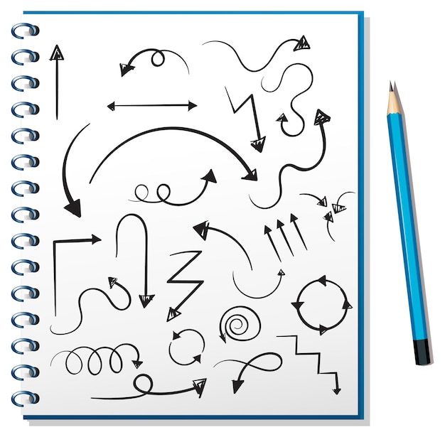 Gratis vector hand getrokken doodle pictogrammen op notebook