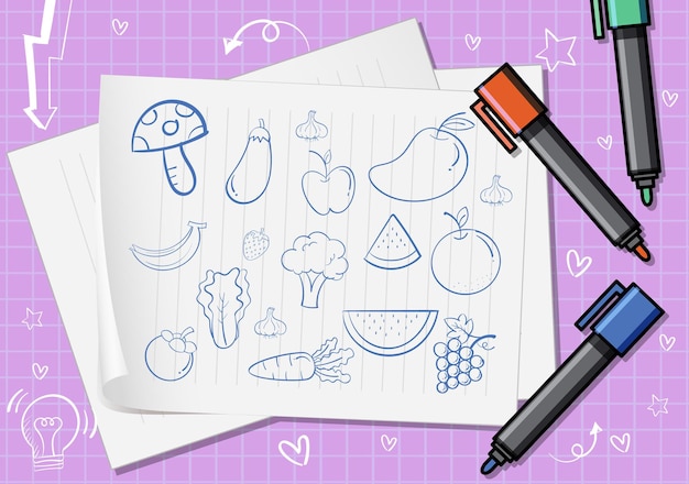 Gratis vector hand getrokken doodle pictogrammen op papier