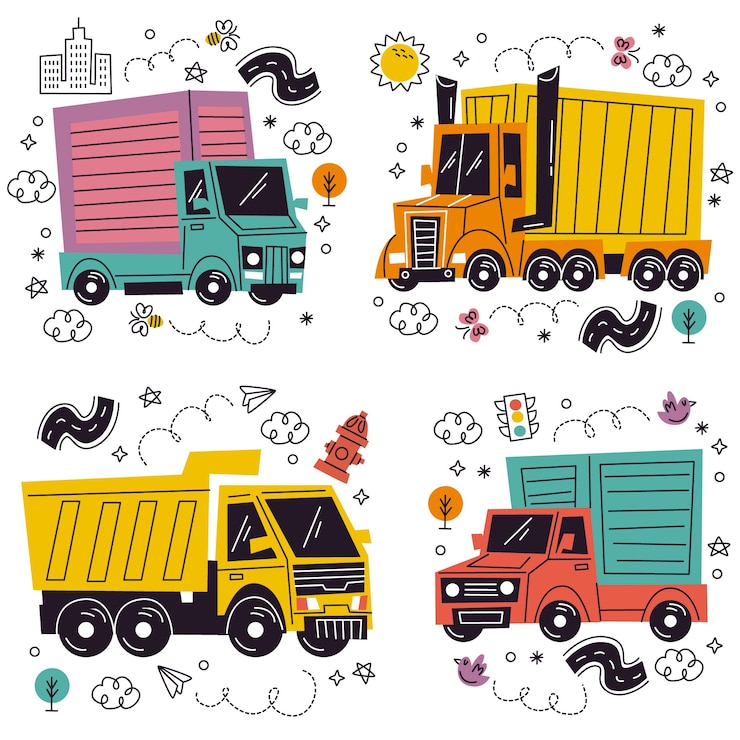 Gratis Vector hand getrokken doodle transportset
