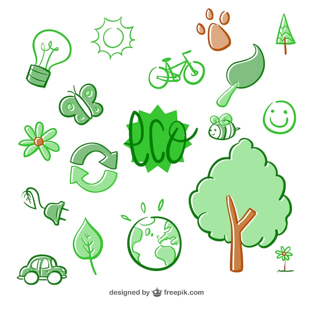 Gratis vector hand getrokken eco elementen