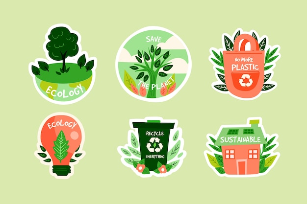 Hand getrokken ecologie badges collectie