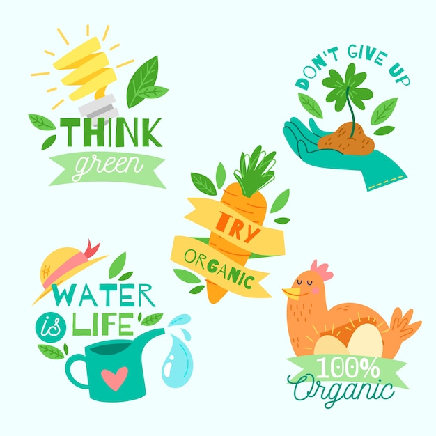 Gratis vector hand getrokken ecologie badges