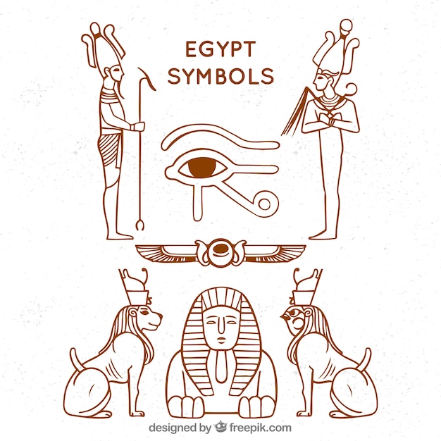 Gratis vector hand getrokken egypte symbolen en goden collectie