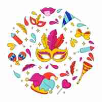 Gratis vector hand getrokken elementen collectie voor carnaval feest