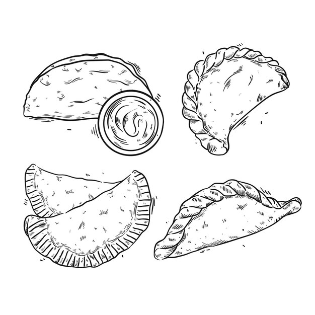 Hand getrokken empanada illustratie set