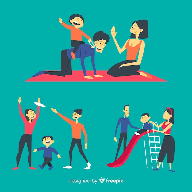 Gratis vector hand getrokken familie buitenactiviteiten doen