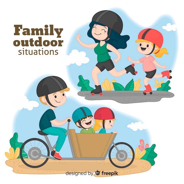 Gratis vector hand getrokken familie op wielen