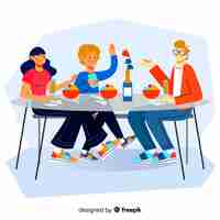 Gratis vector hand getrokken familie rond de tafel