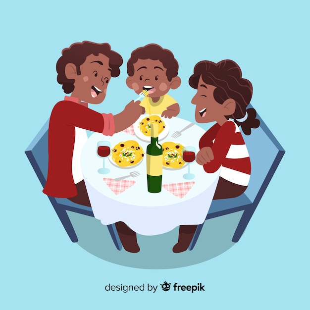 Gratis vector hand getrokken familie rond de tafel