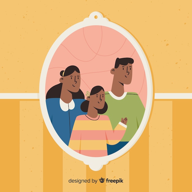 Gratis vector hand getrokken familieportret op de muur