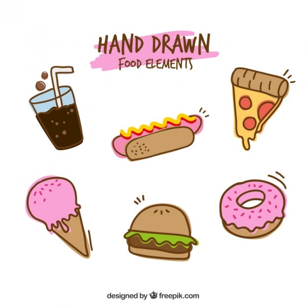 Gratis vector hand getrokken fast food en snoep