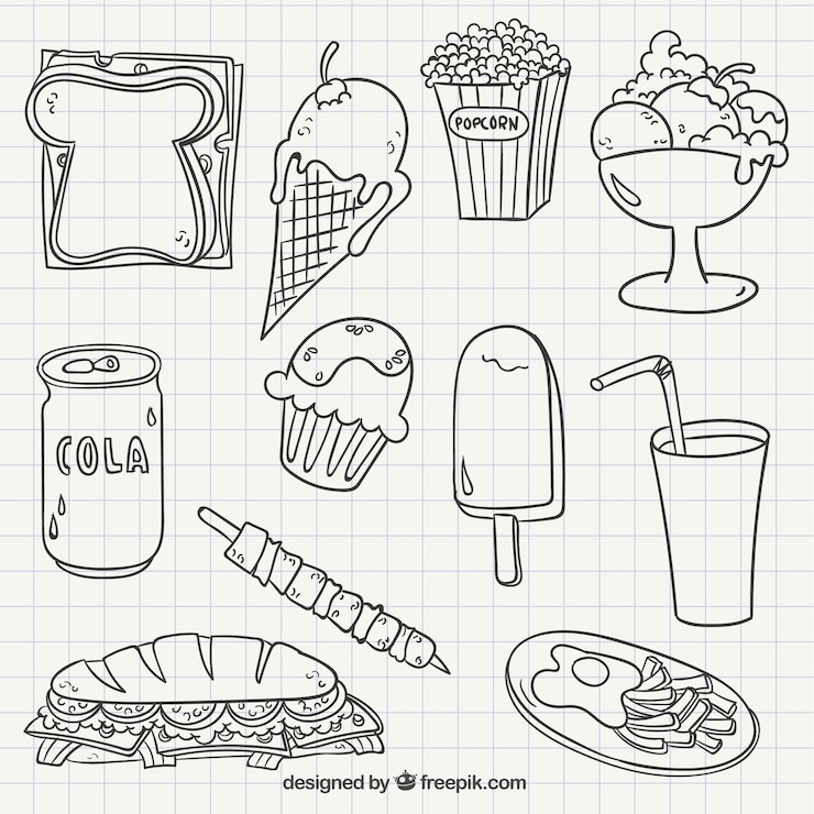 Gratis Vector hand getrokken fast food