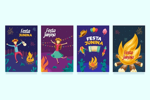 Gratis vector hand getrokken festa junina-kaartcollectie