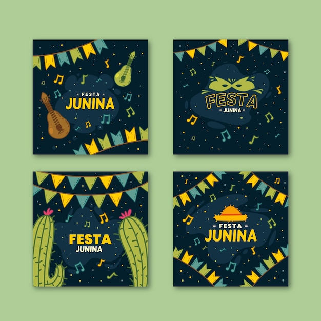 Gratis vector hand getrokken festa junina-kaarten sjabloon