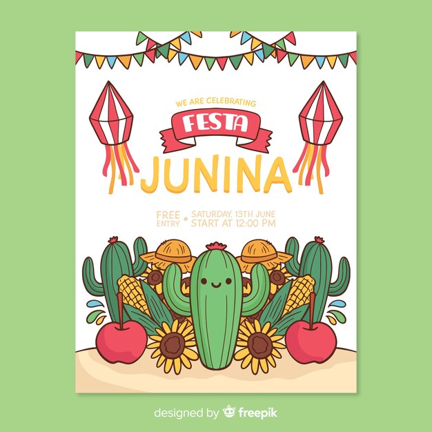 Hand getrokken festa Junina poster sjabloon