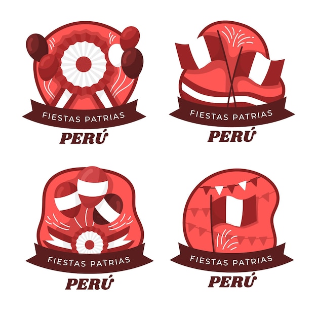 Gratis vector hand getrokken fiestas patrias de peru badge-collectie