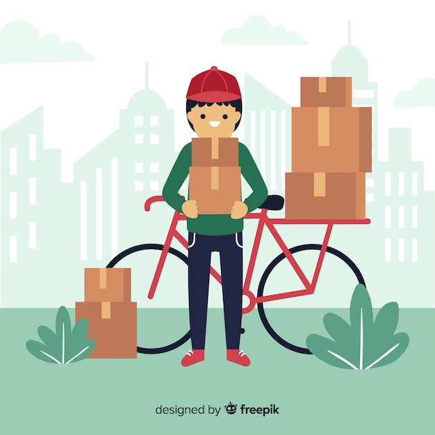 Gratis vector hand getrokken fiets levering concept