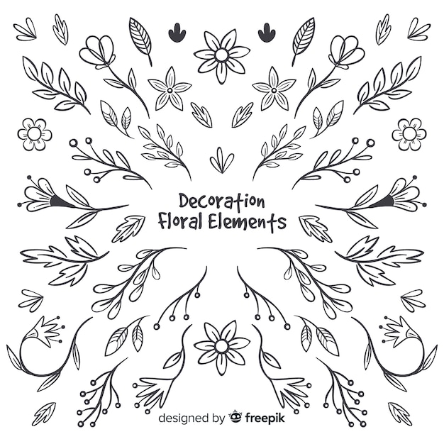 Gratis vector hand getrokken floral decoratieve elementen