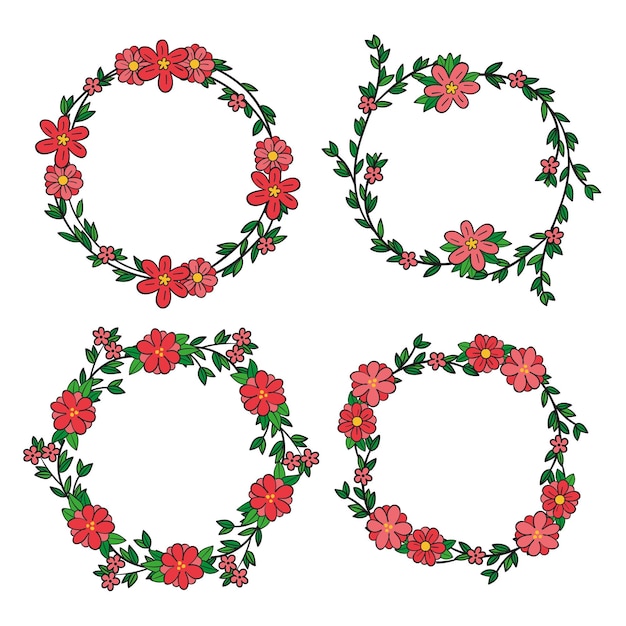 Gratis vector hand getrokken floral kaderset