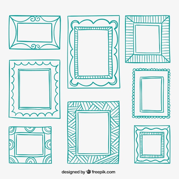 Gratis vector hand getrokken frames in turkooise kleur