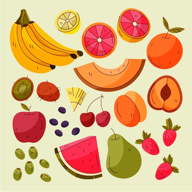 Gratis vector hand getrokken fruitcollectie