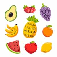 Gratis vector hand getrokken fruitcollectie