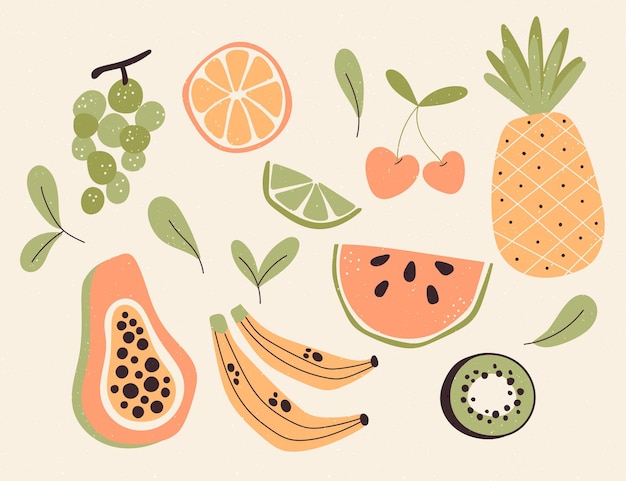 Gratis vector hand getrokken fruitcollectie