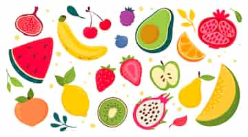 Gratis vector hand getrokken fruitcollectie