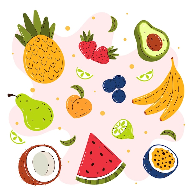 Gratis vector hand getrokken fruitcollectie