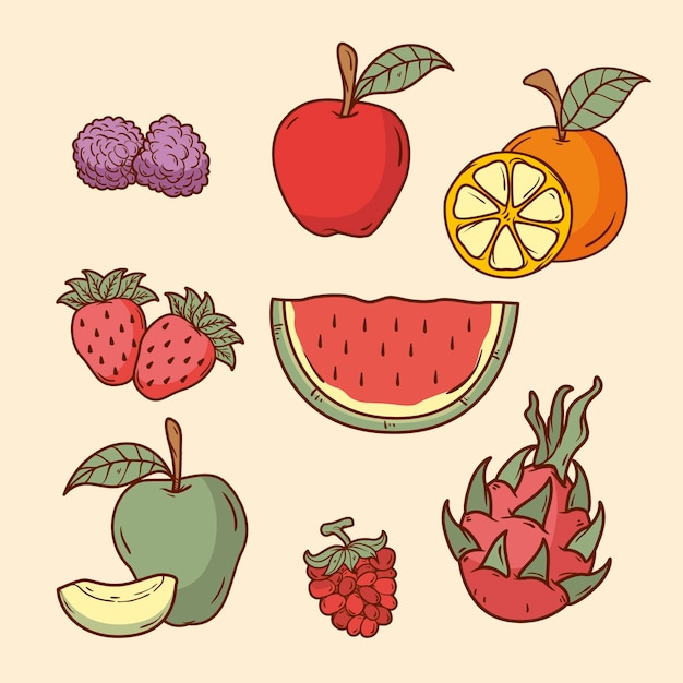 Gratis vector hand getrokken fruitcollectie