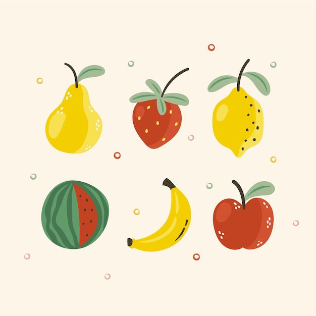 Gratis vector hand getrokken fruitcollectie