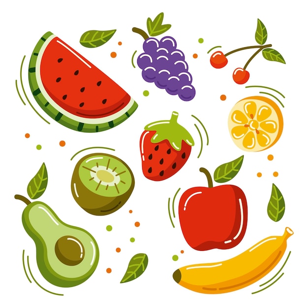 Gratis vector hand getrokken fruitcollectie