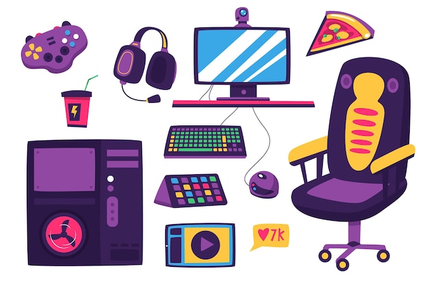 Gratis vector hand getrokken game streamer elementen collectie