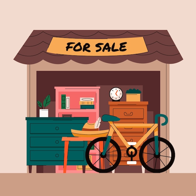 Gratis vector hand getrokken garage sale illustratie