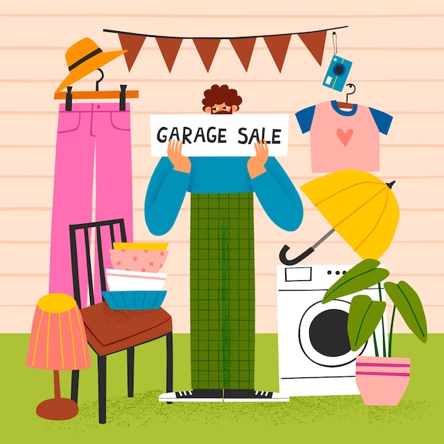 Hand getrokken garage sale illustratie