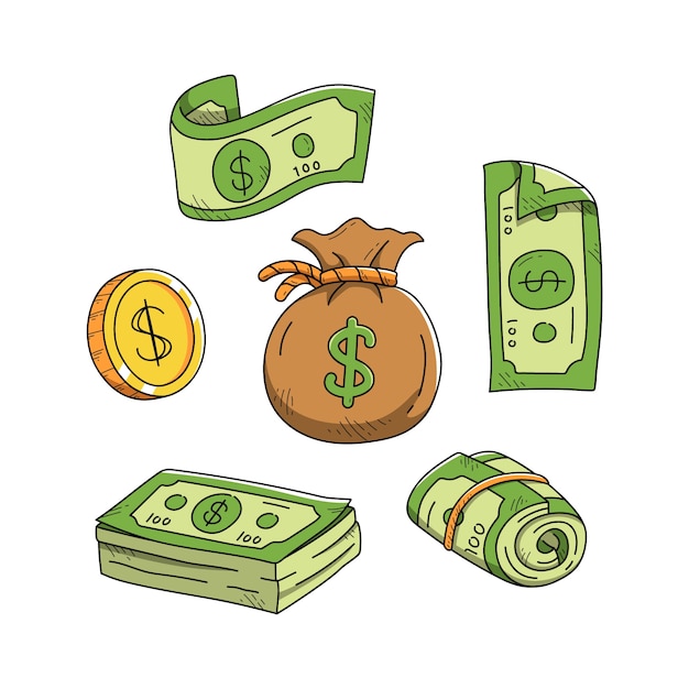 Gratis vector hand getrokken geld tekening illustratie