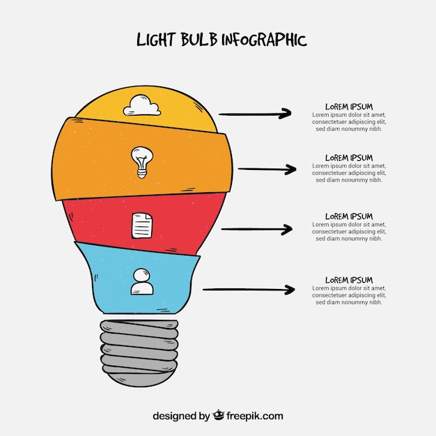 Gratis vector hand getrokken gloeilamp infographic