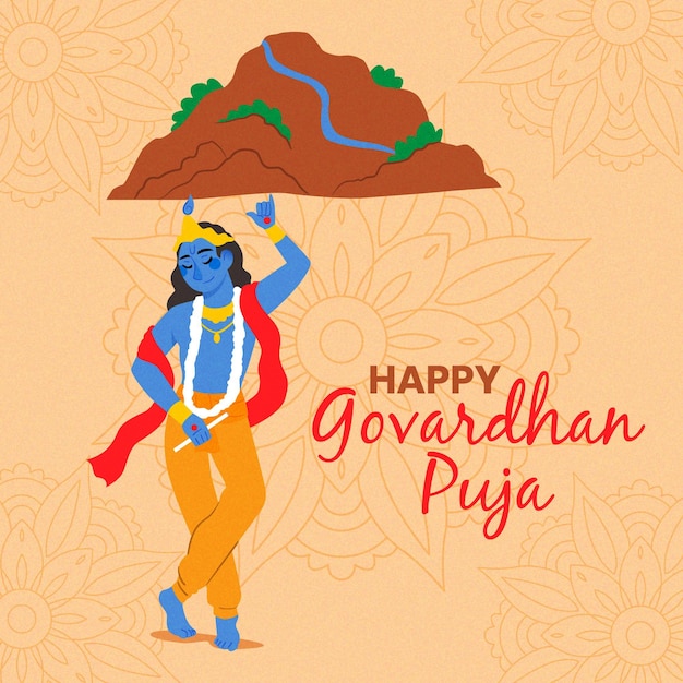 Gratis vector hand getrokken govardhan puja