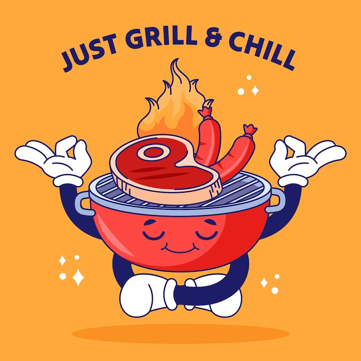 Gratis Vector hand getrokken grill cartoon afbeelding