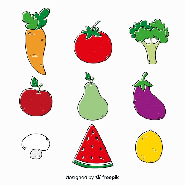 Gratis vector hand getrokken groenten en fruit achtergrond