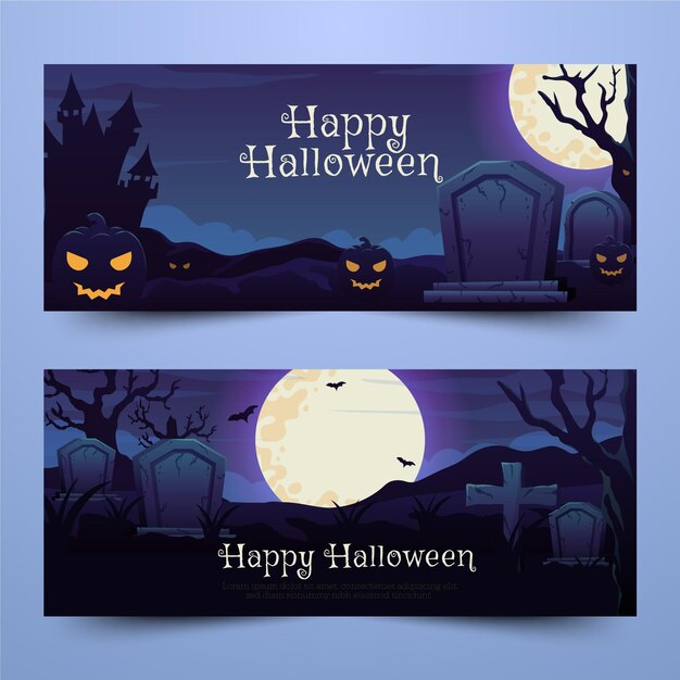 Hand getrokken halloween horizontale banners set