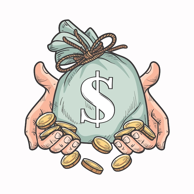 Gratis vector hand getrokken hand met geld tekening illustratie