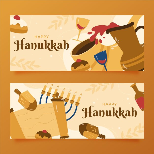 Hand getrokken hanukkah horizontale banners set