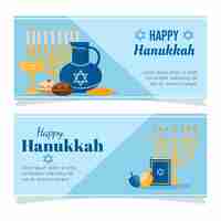 Gratis vector hand getrokken hanukkah horizontale banners set