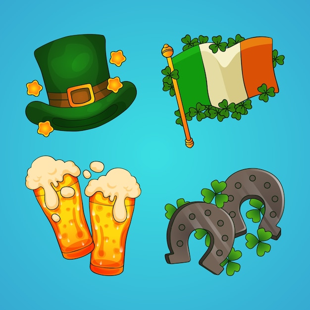 Gratis vector hand getrokken heilige patrick's day viering design elementen collectie