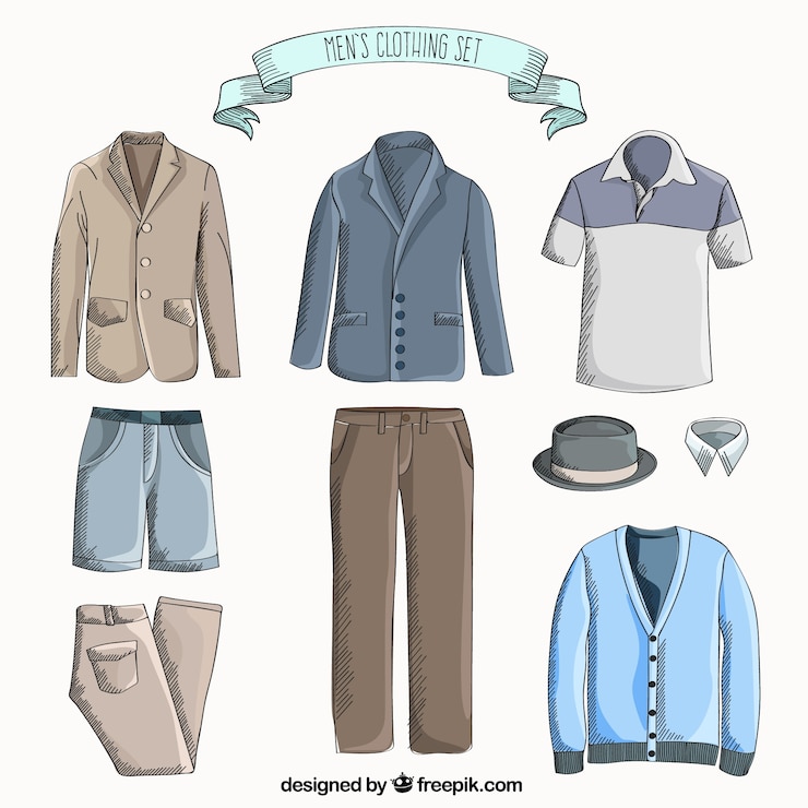 Gratis Vector hand getrokken herenkleding set