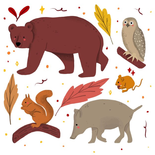 Hand getrokken herfst bos dieren set